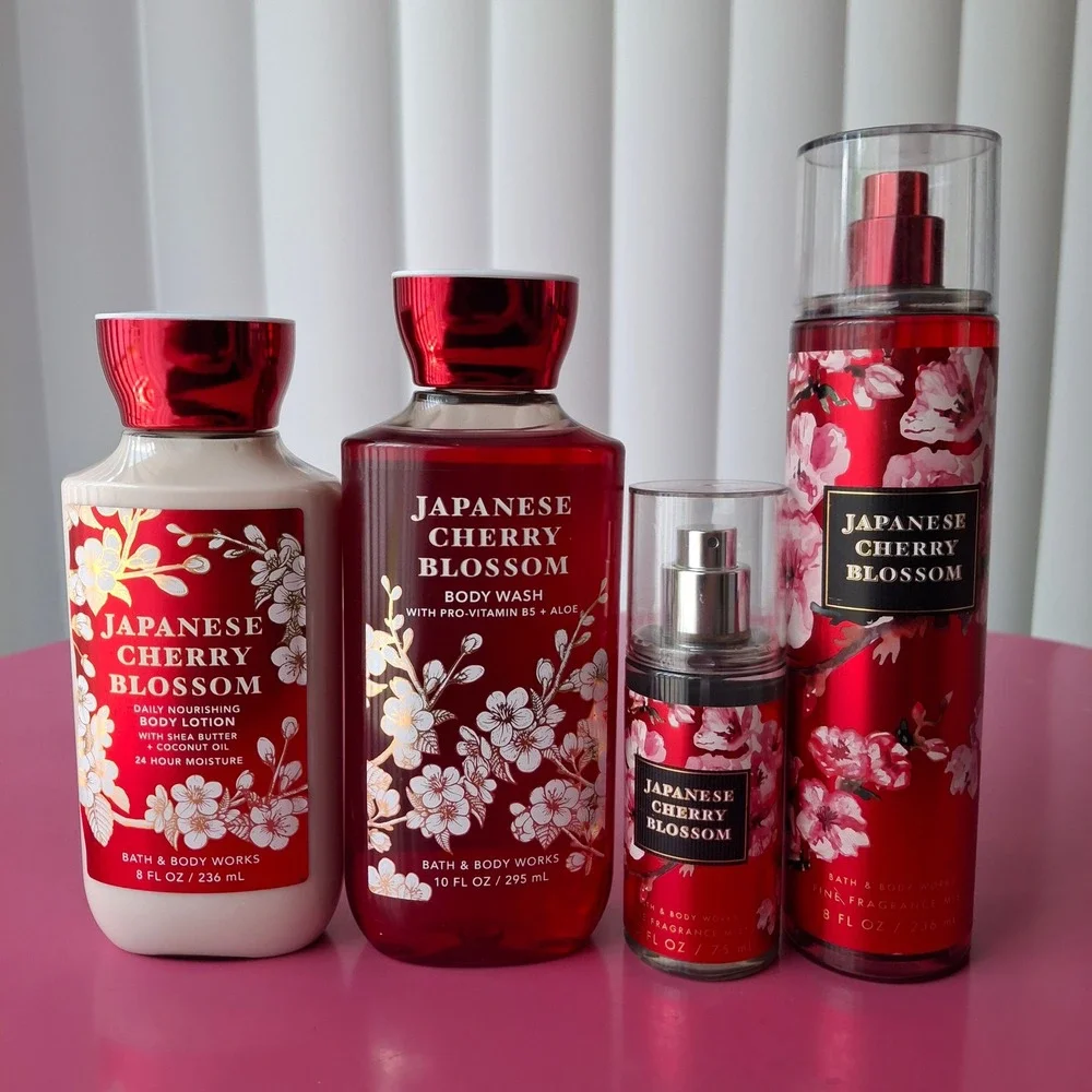 Bath & Body Works JAPANESE CHERRY BLOSSOM Lotion Wash Fragrance Mist Set of 4